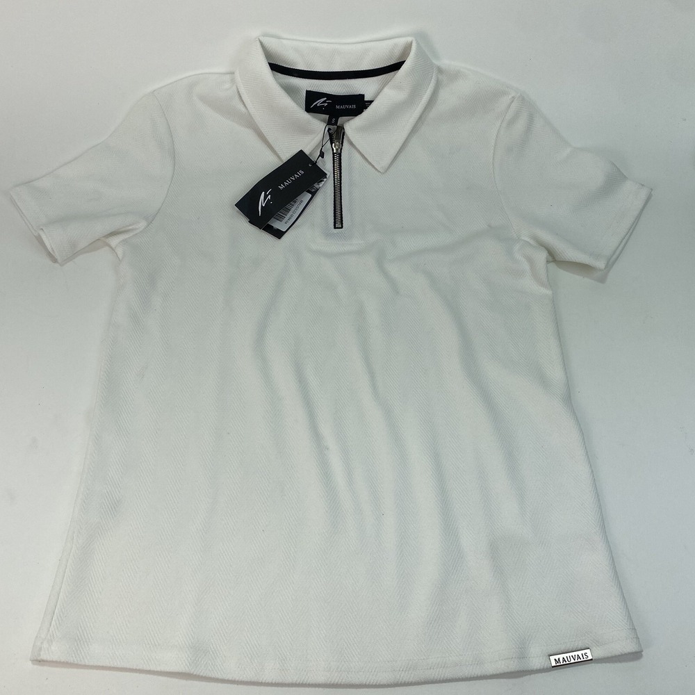 Mauvais White Premium 'Zig Zag' Polo Shirt. Brand New W/Tags. Size Small